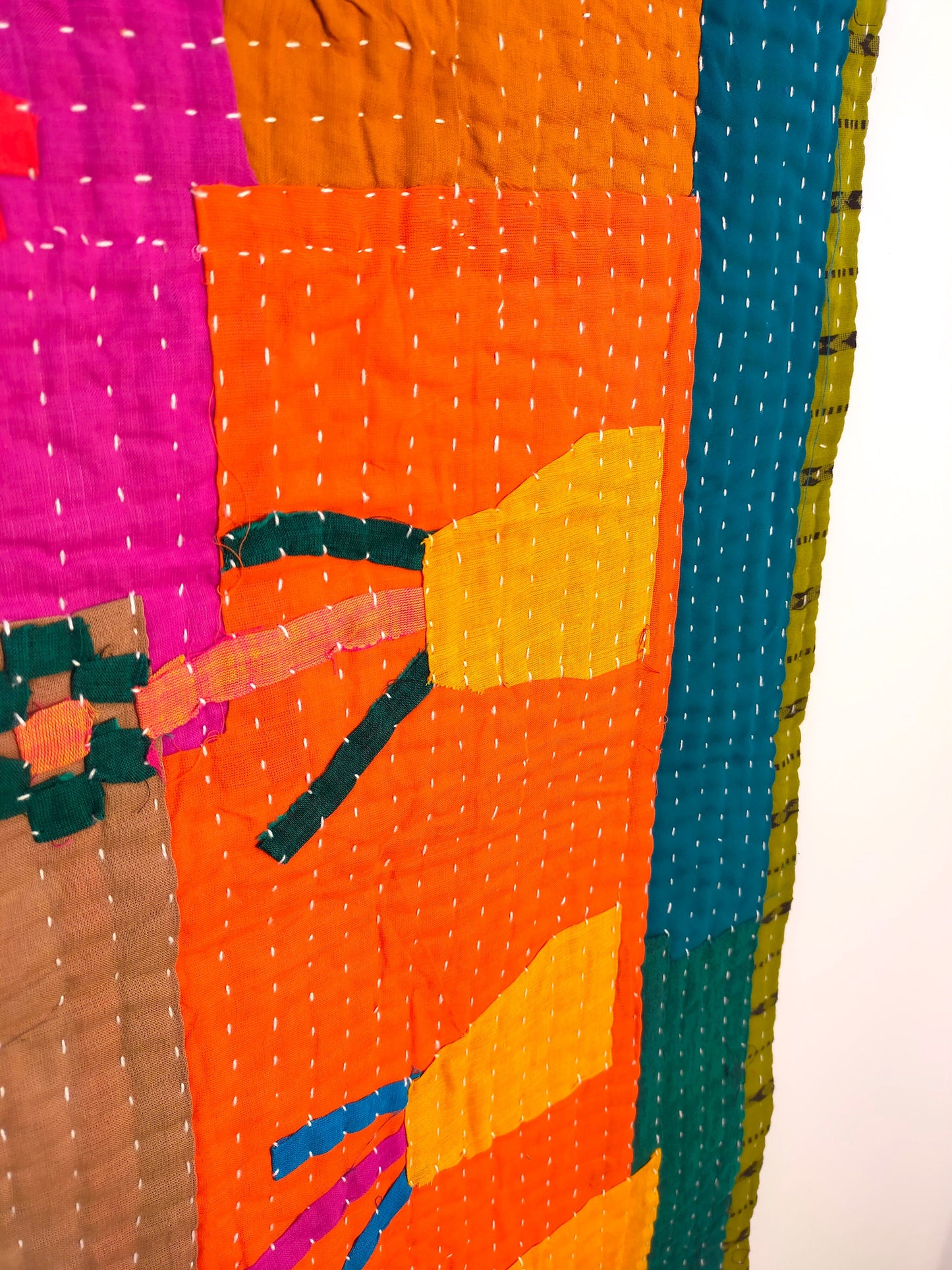 Hand-Stitched Siddi Kawandi Patchwork Kantha Wall Hanging Or Baby Quilt Made With Recycled Cotton By African Indian Women India