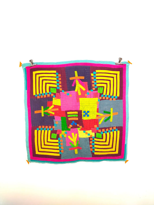 Siddi Kawandi, Hand-Stitched Patchwork Kantha Style Baby Blanket Or Wall Hanging Made With Recycled Cotton In India