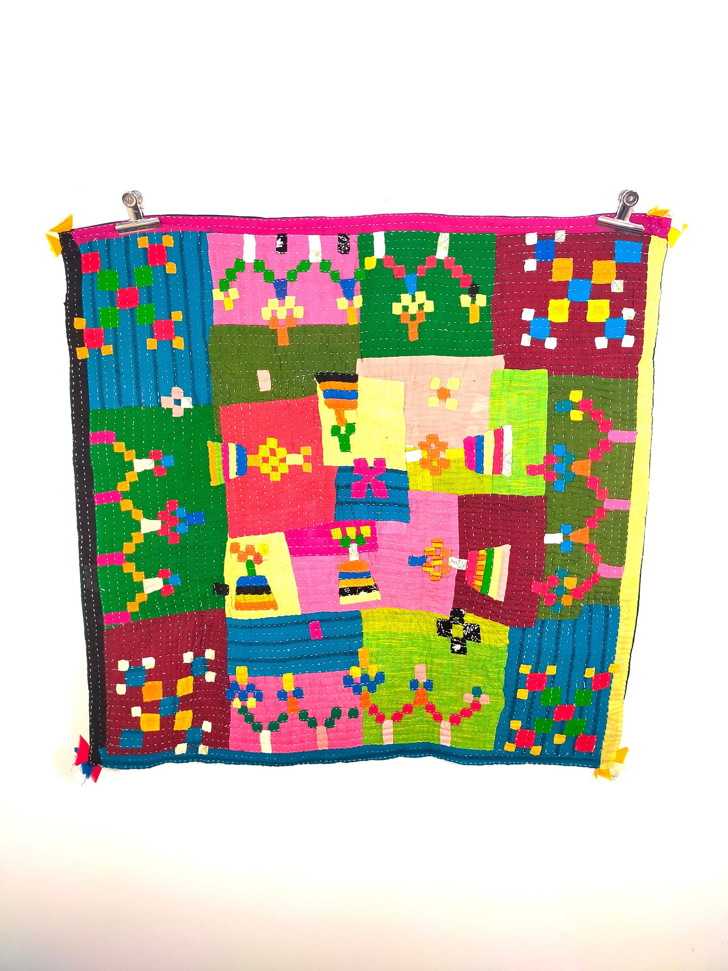 Siddi Kavand Patchwork Kantha Baby Quilt Or Wall Hanging Made With Recycled Cotton - Hand-Stitched In India