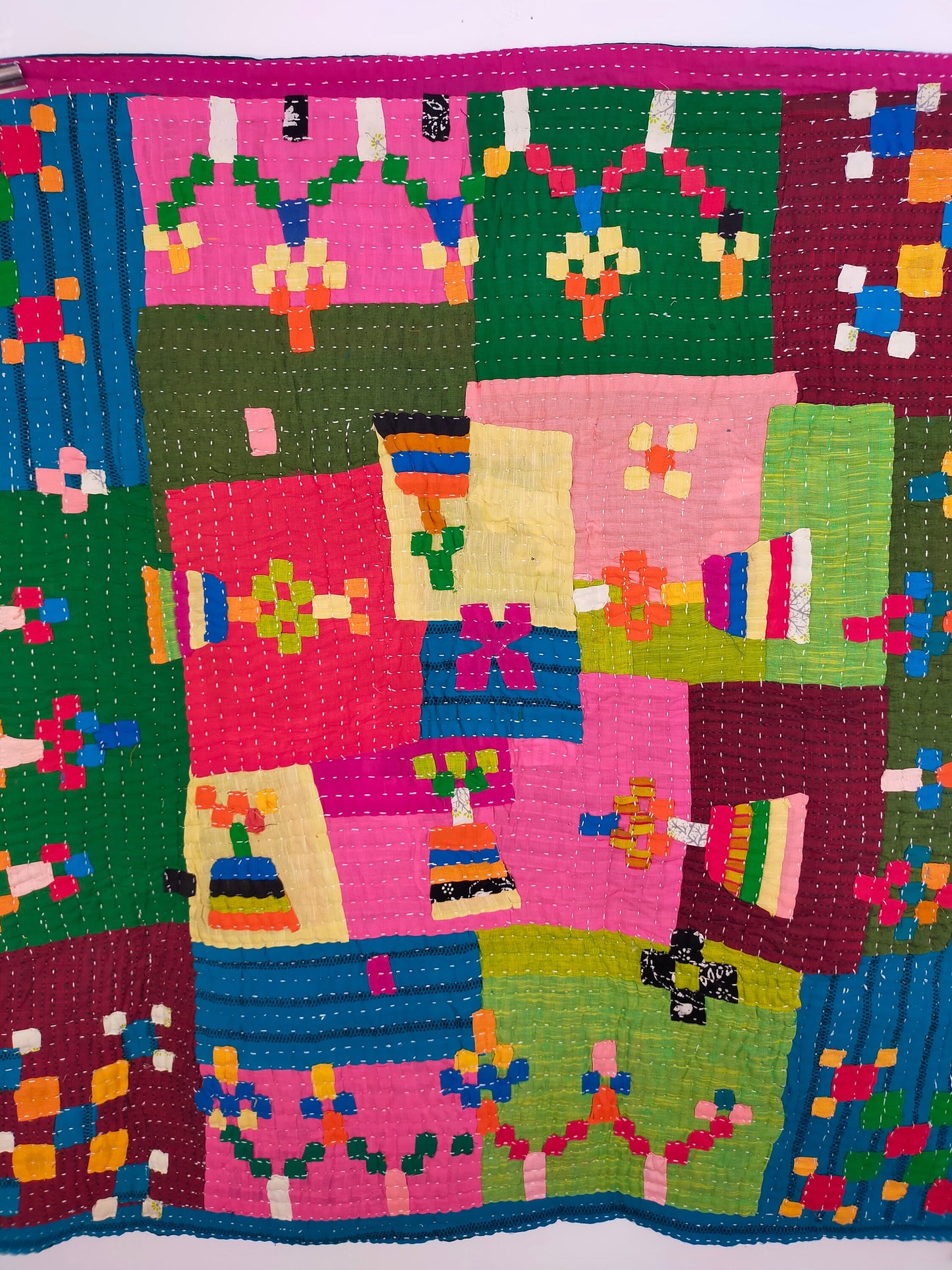 Siddi Kavand Patchwork Kantha Baby Quilt Or Wall Hanging Made With Recycled Cotton - Hand-Stitched In India