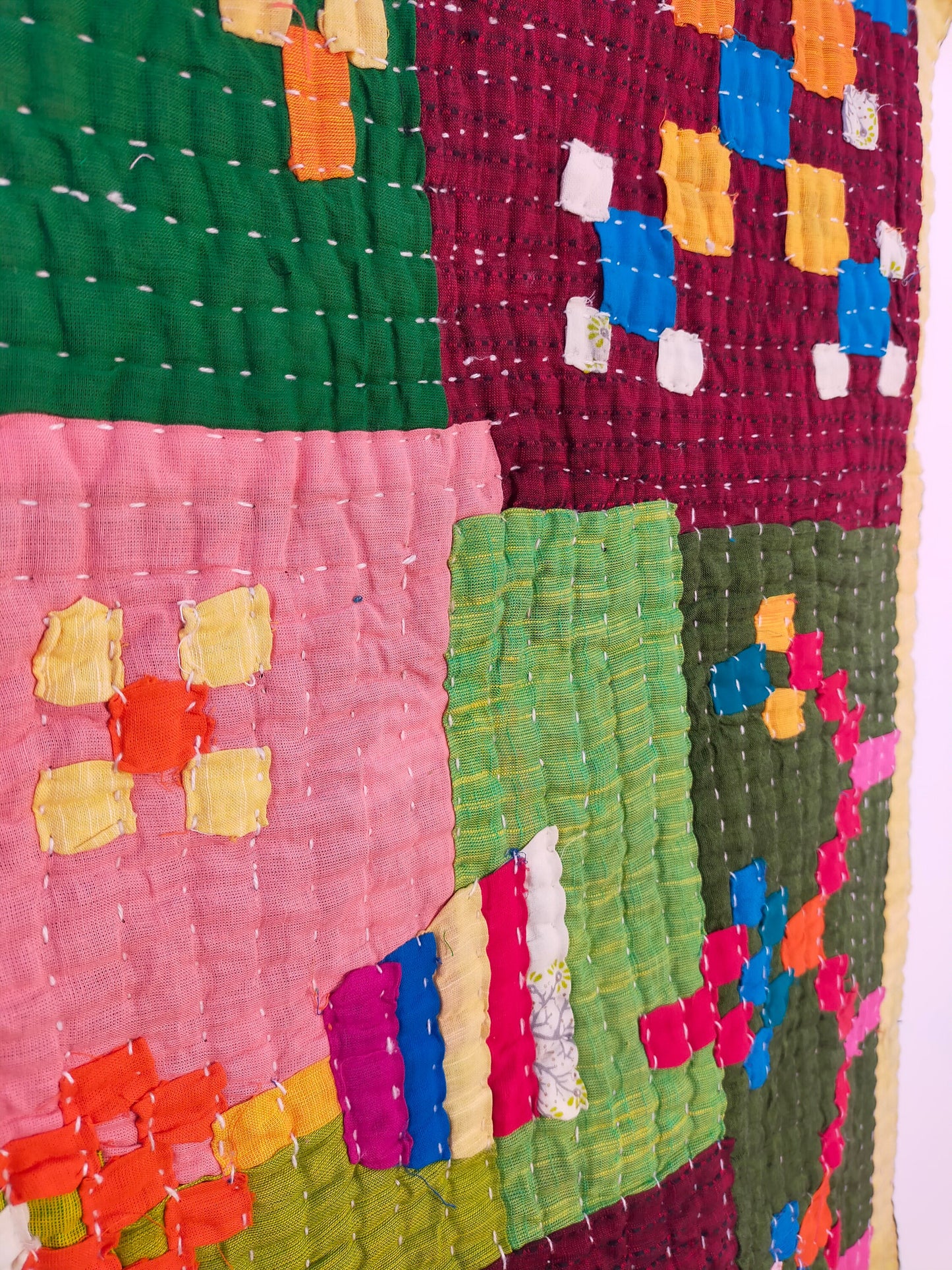 Siddi Kavand Patchwork Kantha Baby Quilt Or Wall Hanging Made With Recycled Cotton - Hand-Stitched In India
