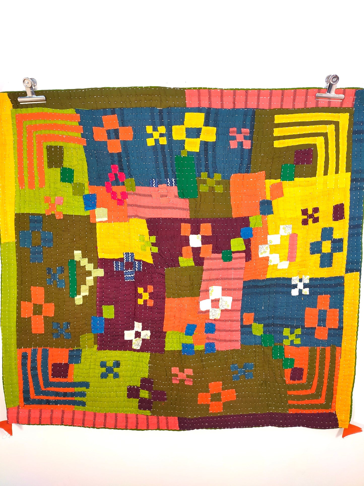 Hand-Stitched Siddi Kavand Patchwork Kantha Baby Quilt Or Wall Hanging Made With Up-cycled Cotton Offcuts In India