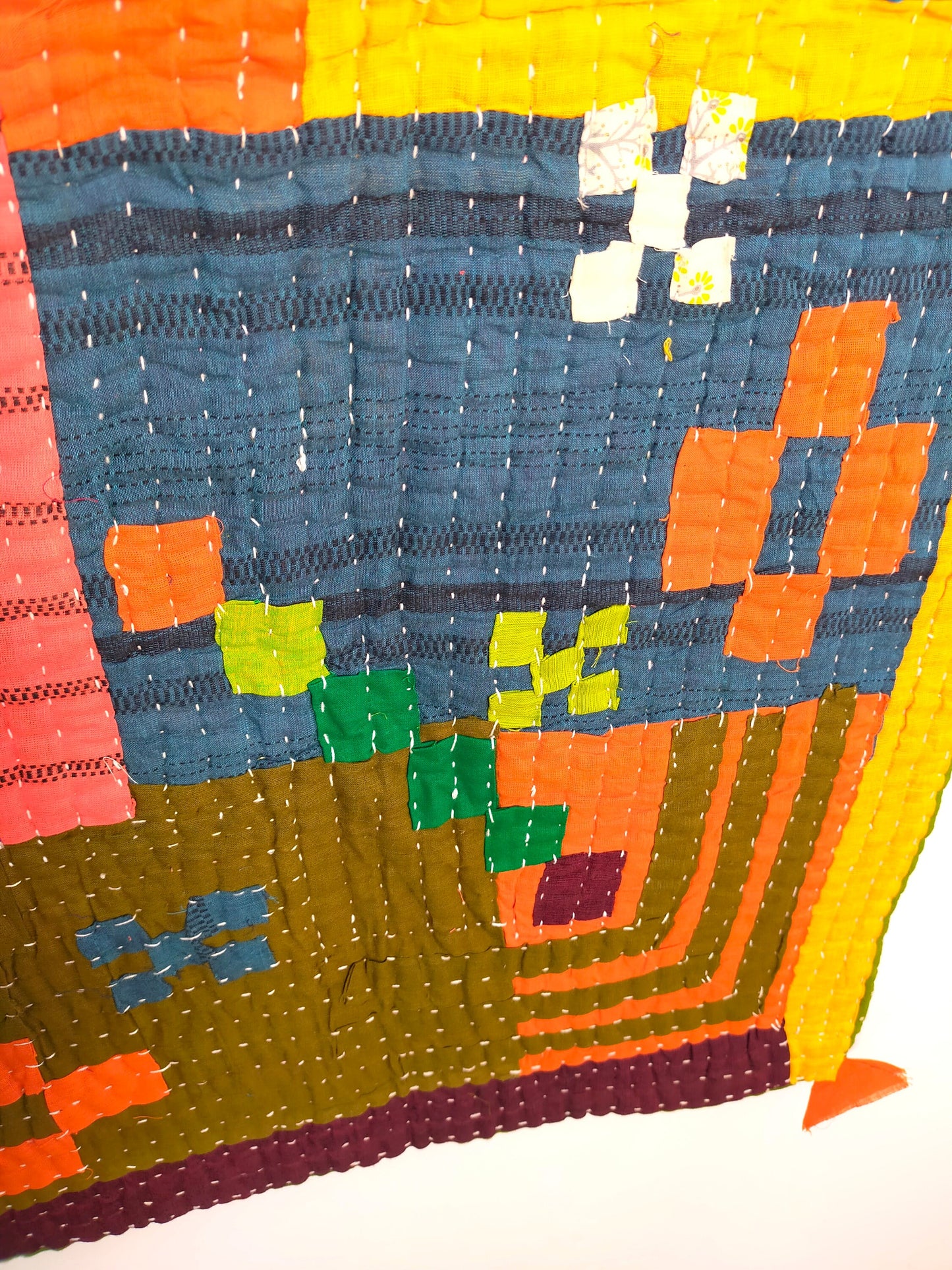 Hand-Stitched Siddi Kavand Patchwork Kantha Baby Quilt Or Wall Hanging Made With Up-cycled Cotton Offcuts In India