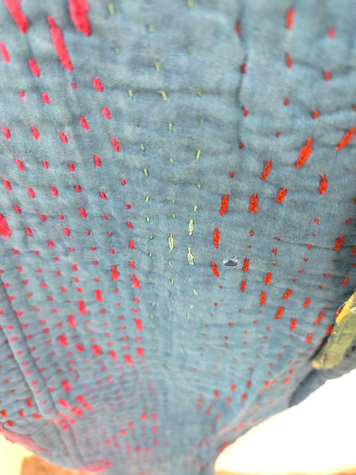 Vintage Cotton Kantha Trousers With Elasticated Waist, Over-dyed and Block Printed in Natural Indigo