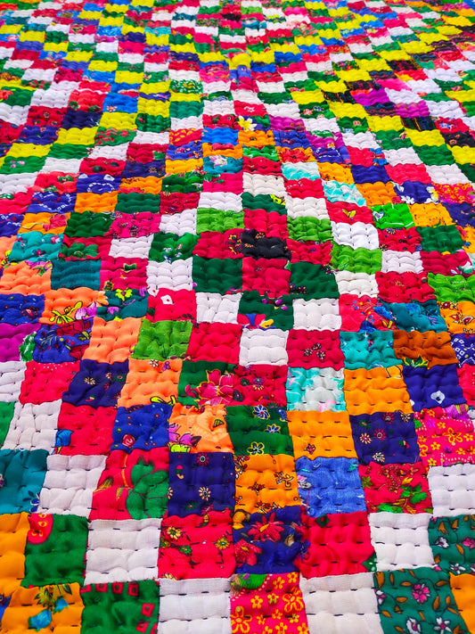 Hand-Stitched Patchwork Ralli Quilt From The Meghwal Tribe Of Kutch, Gujarat. Multi Coloured