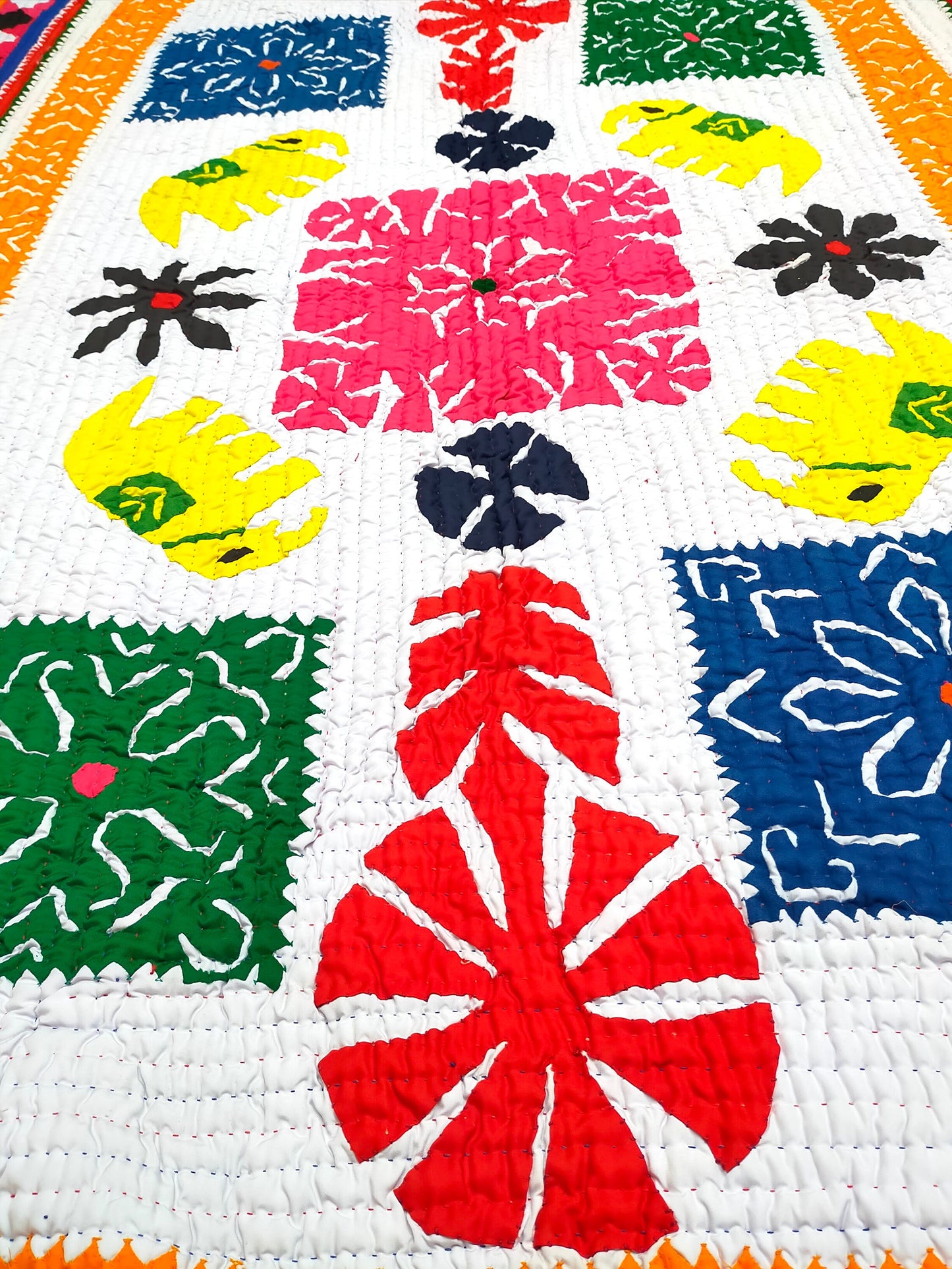 Hand-Stitched Patchwork Ralli Quilt From The Meghwal Tribe Of Kutch, Gujarat. Elephant Design