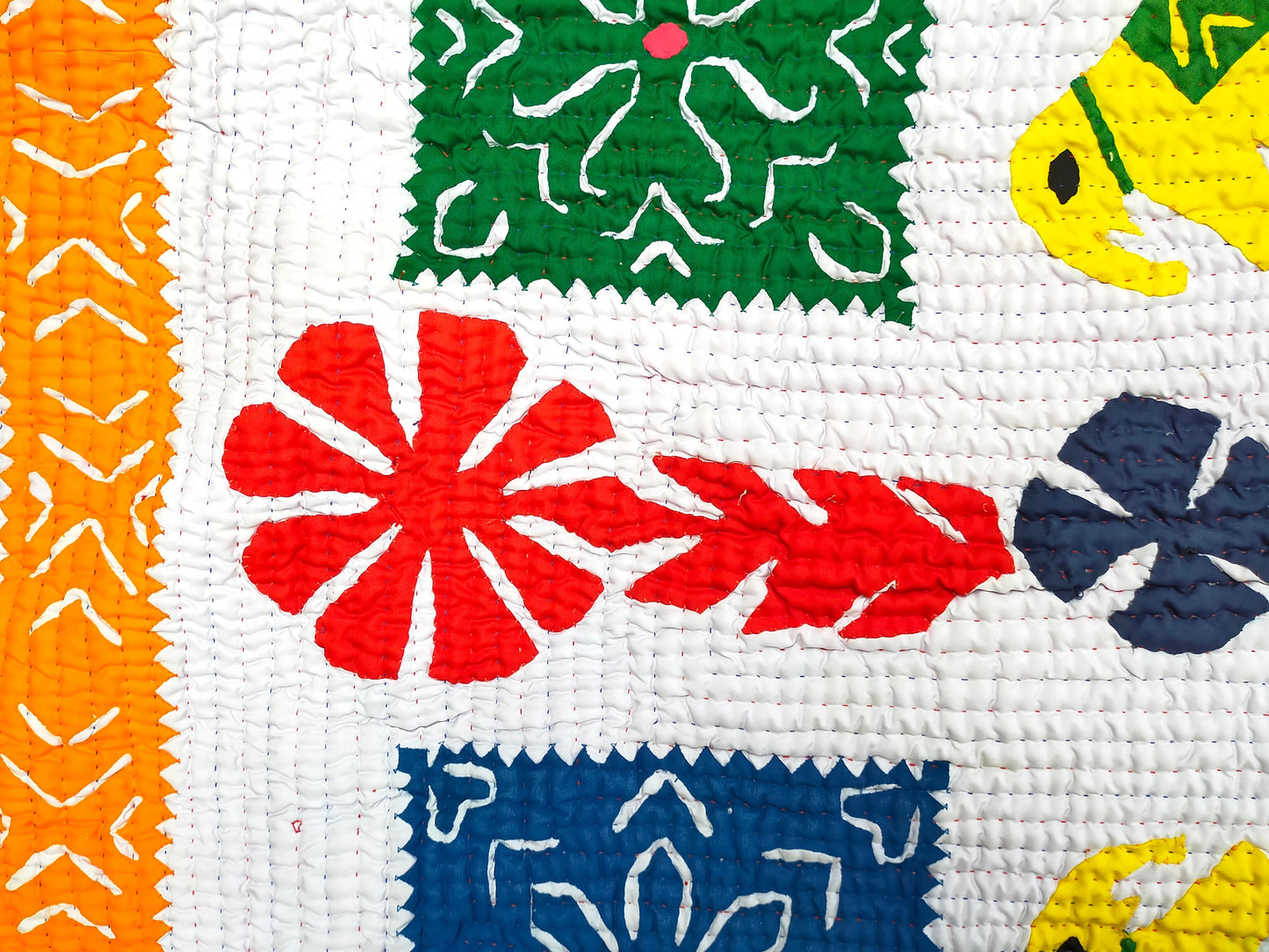 Hand-Stitched Patchwork Ralli Quilt From The Meghwal Tribe Of Kutch, Gujarat. Elephant Design