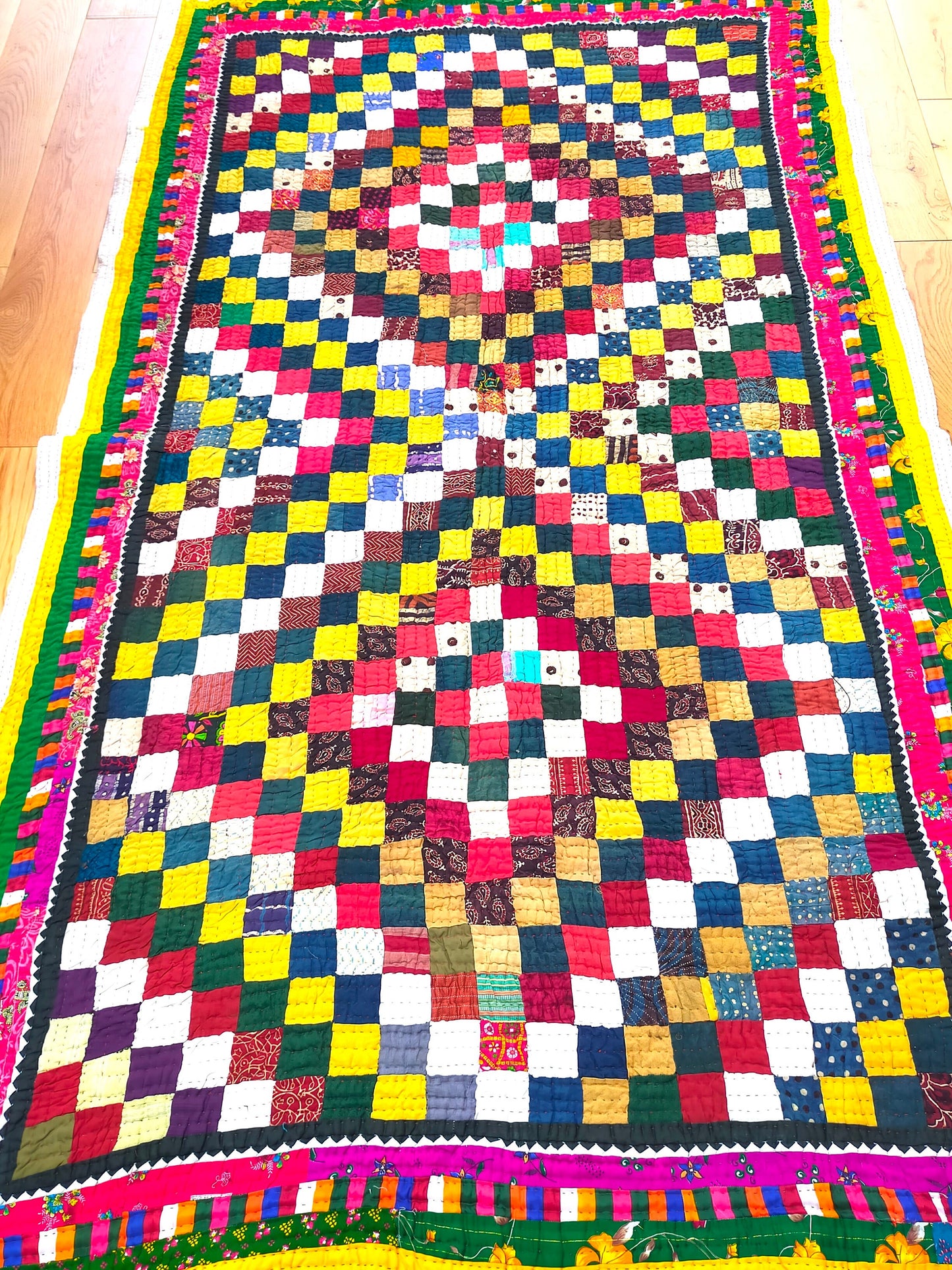 Hand-Stitched Patchwork Ralli Quilt From The Meghwal Tribe Of Kutch, Gujarat. Bright And Colourful