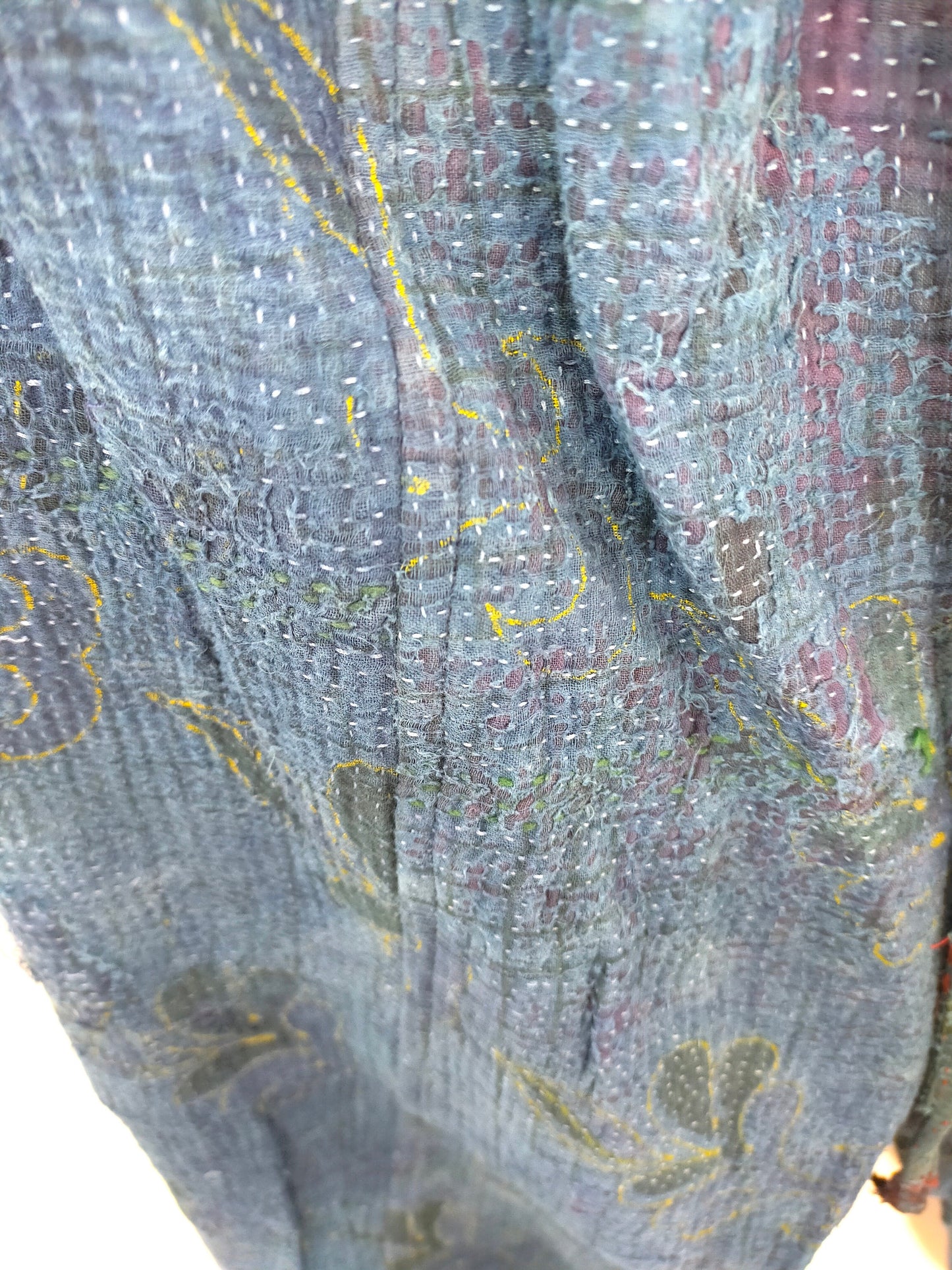 Vintage Cotton Hand-Stitched Kantha Elasticated Trousers, Over-dyed in Natural Indigo