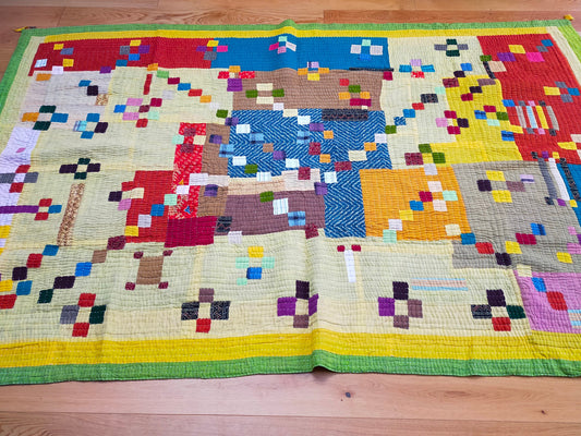 Siddi Tribal Patchwork Kantha Kawandi Quilted Blanket Made With Recycled Cotton In India Single Blanket Or Throw