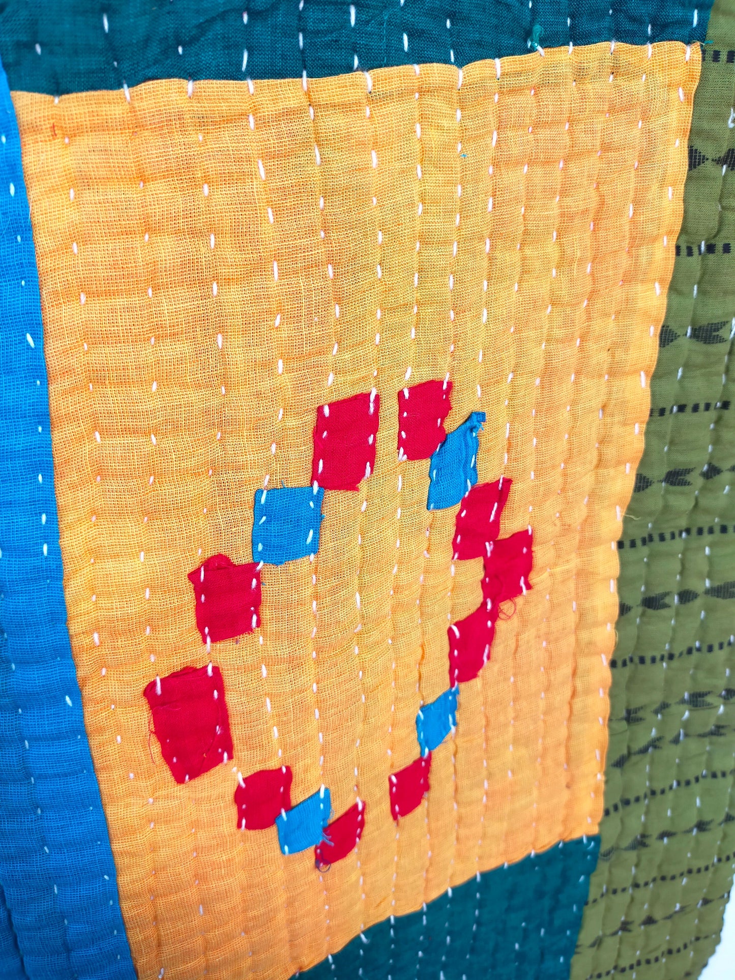 Siddi Kawandi - Quilted Kantha Baby Blanket Or Textile Art, Made With Recycled Cotton - Hand-Stitched By African Indian Women In India