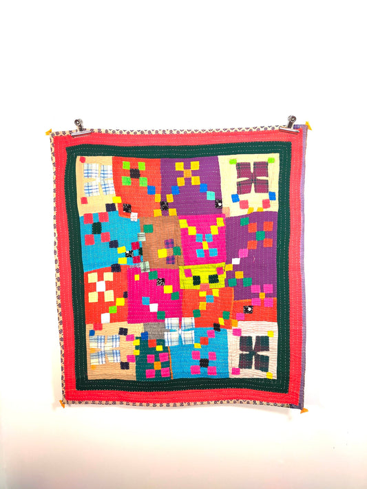 Siddi Kawandi - Patchwork Kantha Baby Blanket Or Textile Art, Made With Recycled Cotton - Hand-Stitched By African Indian Women In India