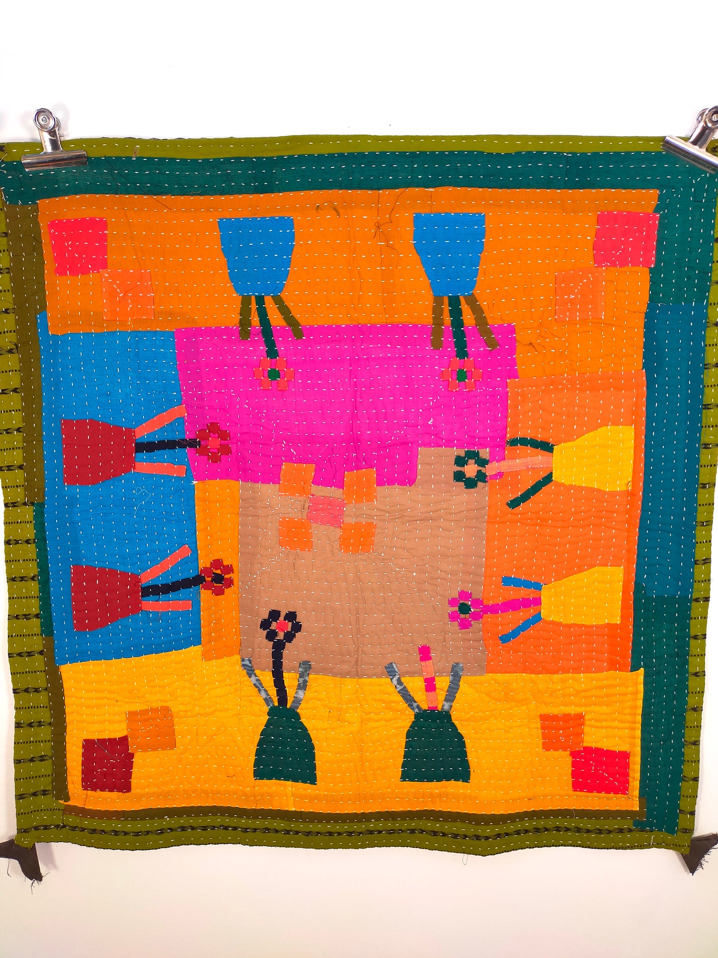 Hand-Stitched Siddi Kawandi Patchwork Kantha Wall Hanging Or Baby Quilt Made With Recycled Cotton By African Indian Women India