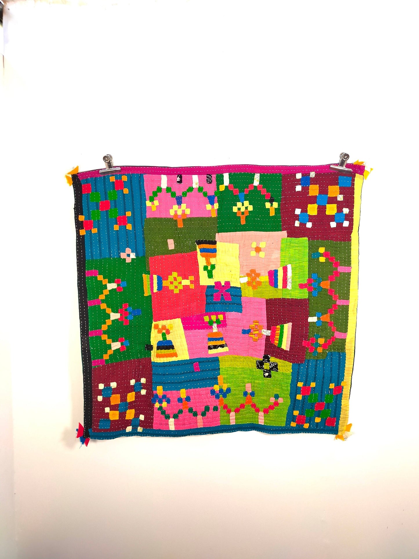 Siddi Kavand Patchwork Kantha Baby Quilt Or Wall Hanging Made With Recycled Cotton - Hand-Stitched In India