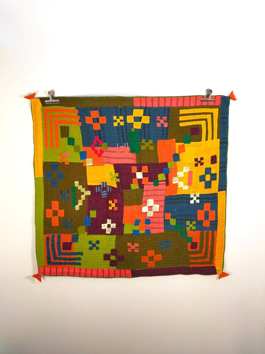 Hand-Stitched Siddi Kavand Patchwork Kantha Baby Quilt Or Wall Hanging Made With Up-cycled Cotton Offcuts In India