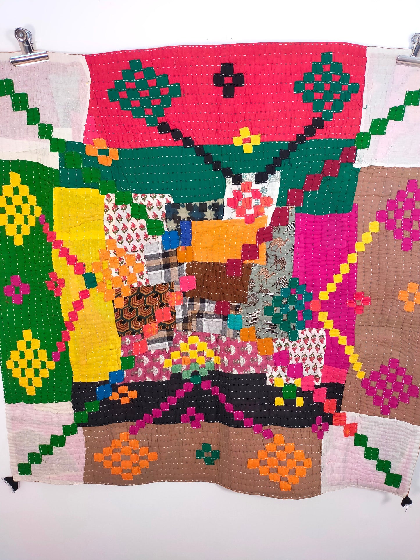 Hand-Stitched Siddi Kavand Patchwork Kantha Baby Quilt Or Wall Hanging Made With Recycled Cotton Offcuts In India