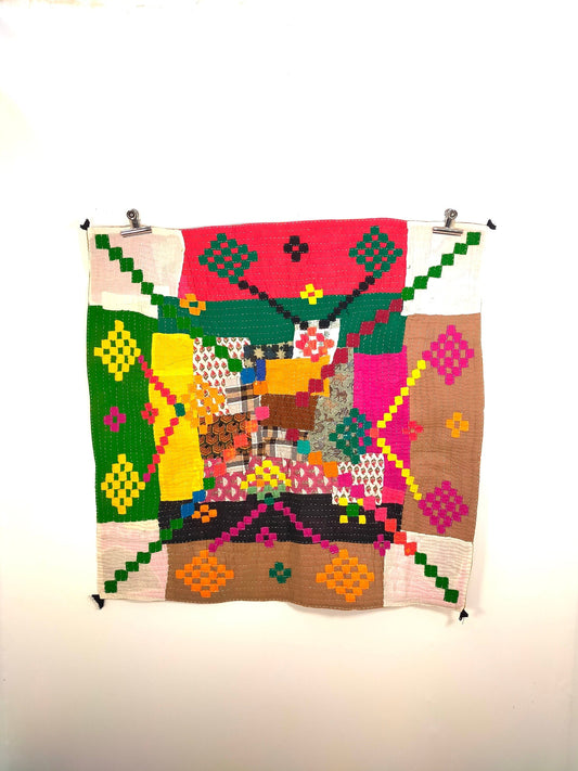Hand-Stitched Siddi Kavand Patchwork Kantha Baby Quilt Or Wall Hanging Made With Recycled Cotton Offcuts In India