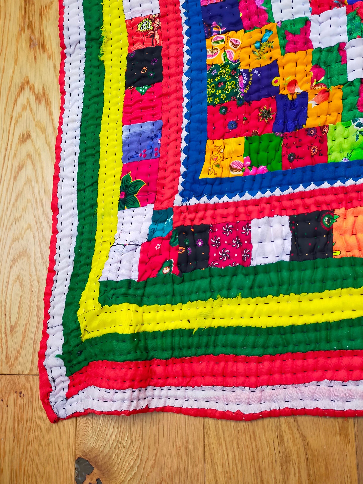 Hand-Stitched Patchwork Ralli Quilt From The Meghwal Tribe Of Kutch, Gujarat. Multi Coloured