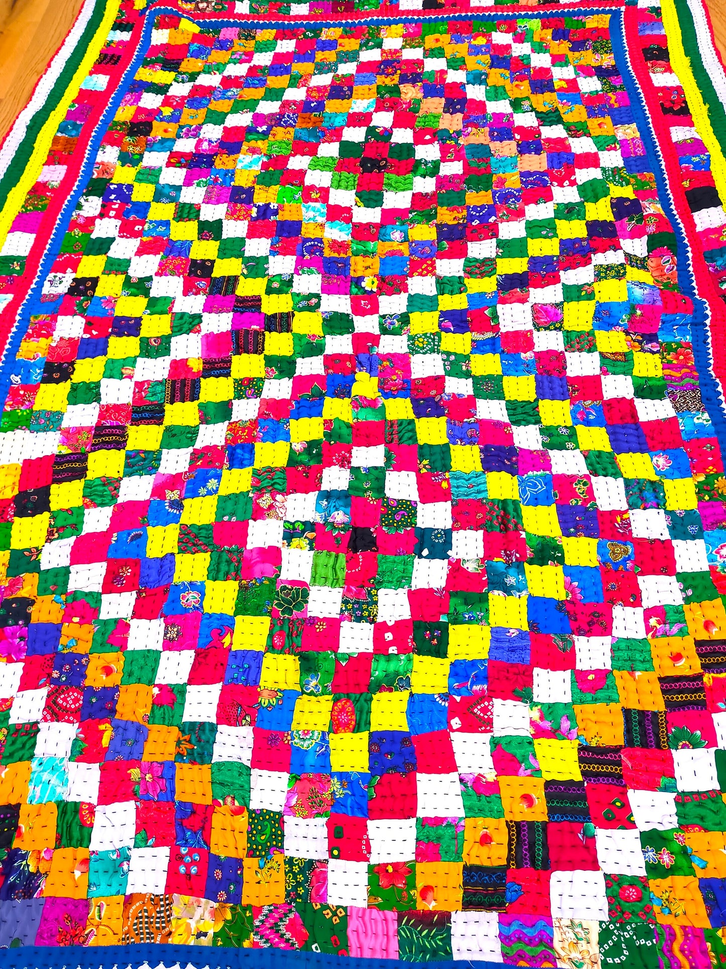Hand-Stitched Patchwork Ralli Quilt From The Meghwal Tribe Of Kutch, Gujarat. Multi Coloured