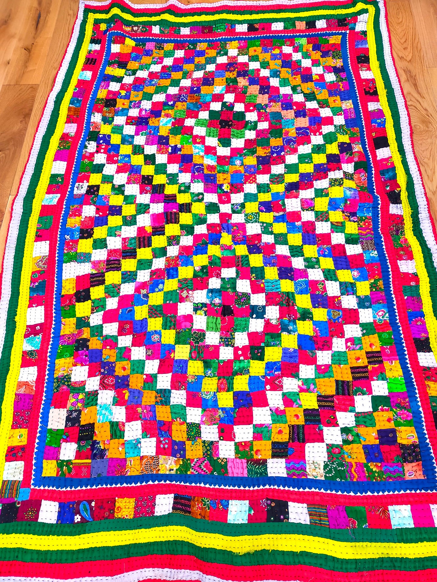 Hand-Stitched Patchwork Ralli Quilt From The Meghwal Tribe Of Kutch, Gujarat. Multi Coloured