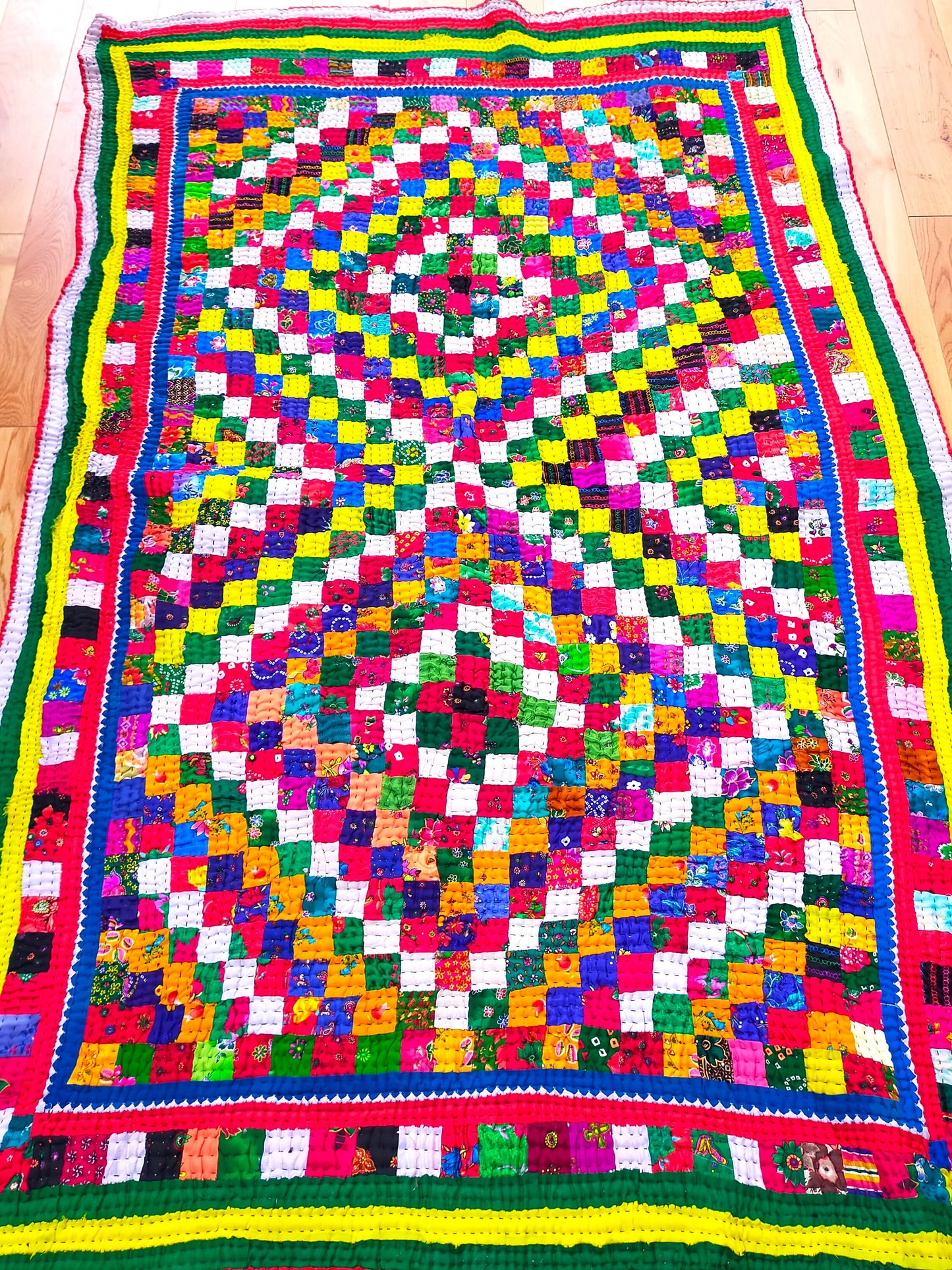 Hand-Stitched Patchwork Ralli Quilt From The Meghwal Tribe Of Kutch, Gujarat. Multi Coloured