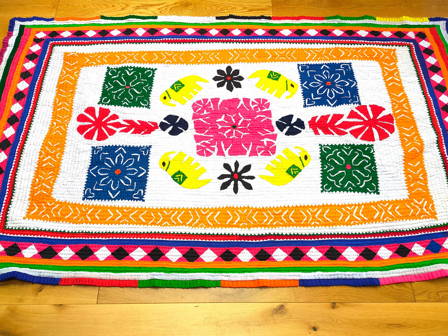Hand-Stitched Patchwork Ralli Quilt From The Meghwal Tribe Of Kutch, Gujarat. Elephant Design