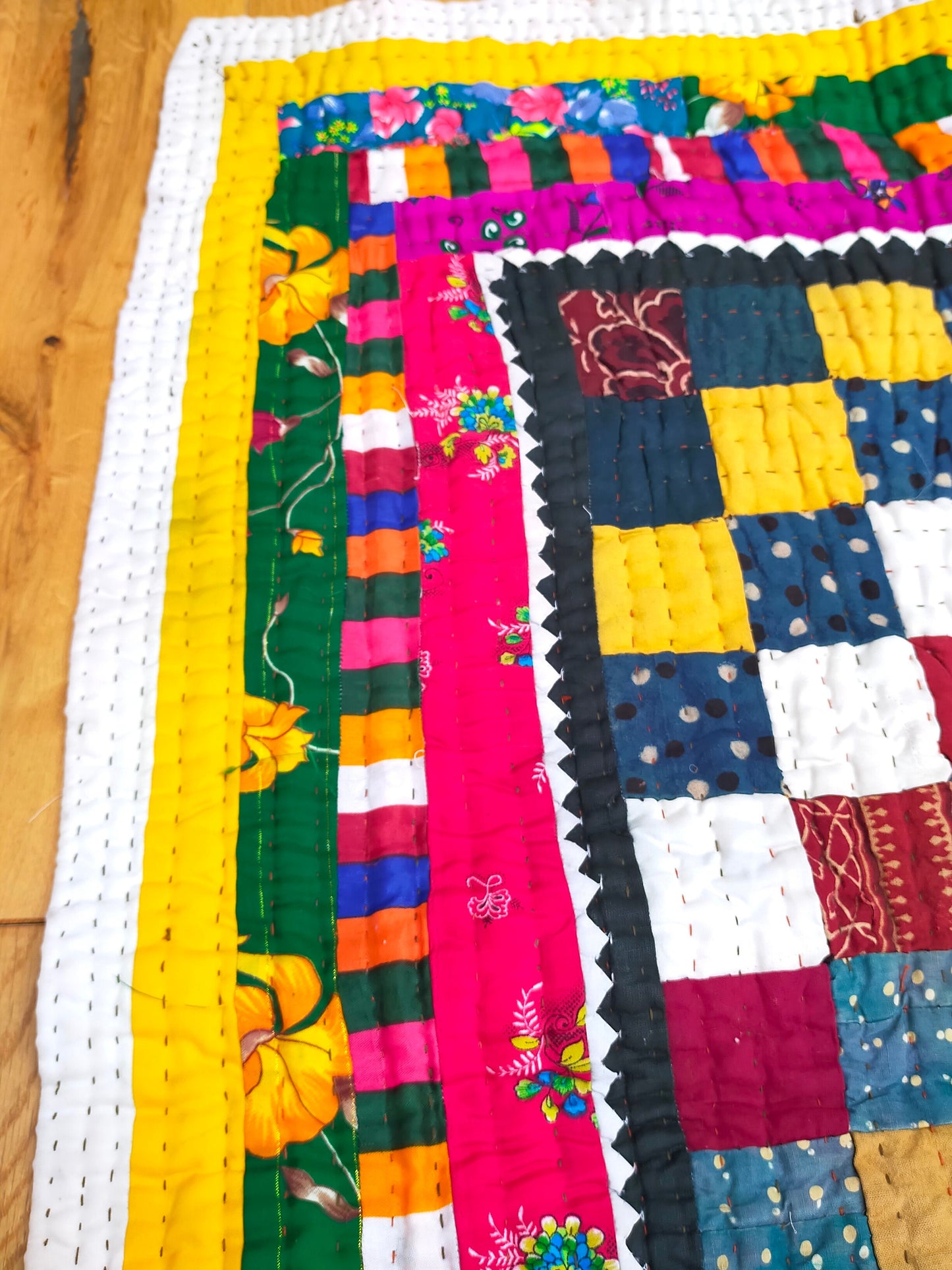 Hand-Stitched Patchwork Ralli Quilt From The Meghwal Tribe Of Kutch, Gujarat. Bright And Colourful