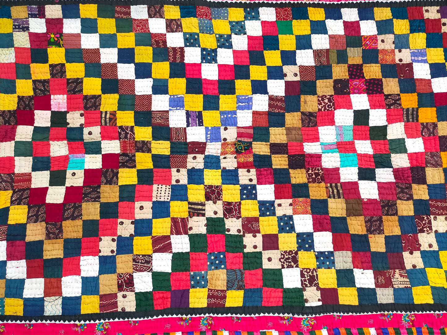 Hand-Stitched Patchwork Ralli Quilt From The Meghwal Tribe Of Kutch, Gujarat. Bright And Colourful