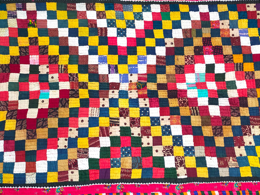 Hand-Stitched Patchwork Ralli Quilt From The Meghwal Tribe Of Kutch, Gujarat. Bright And Colourful
