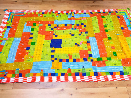 Siddi Tribal Patchwork Kantha Kawandi Quilted Blanket Made With Recycled Cotton In India Single Bed