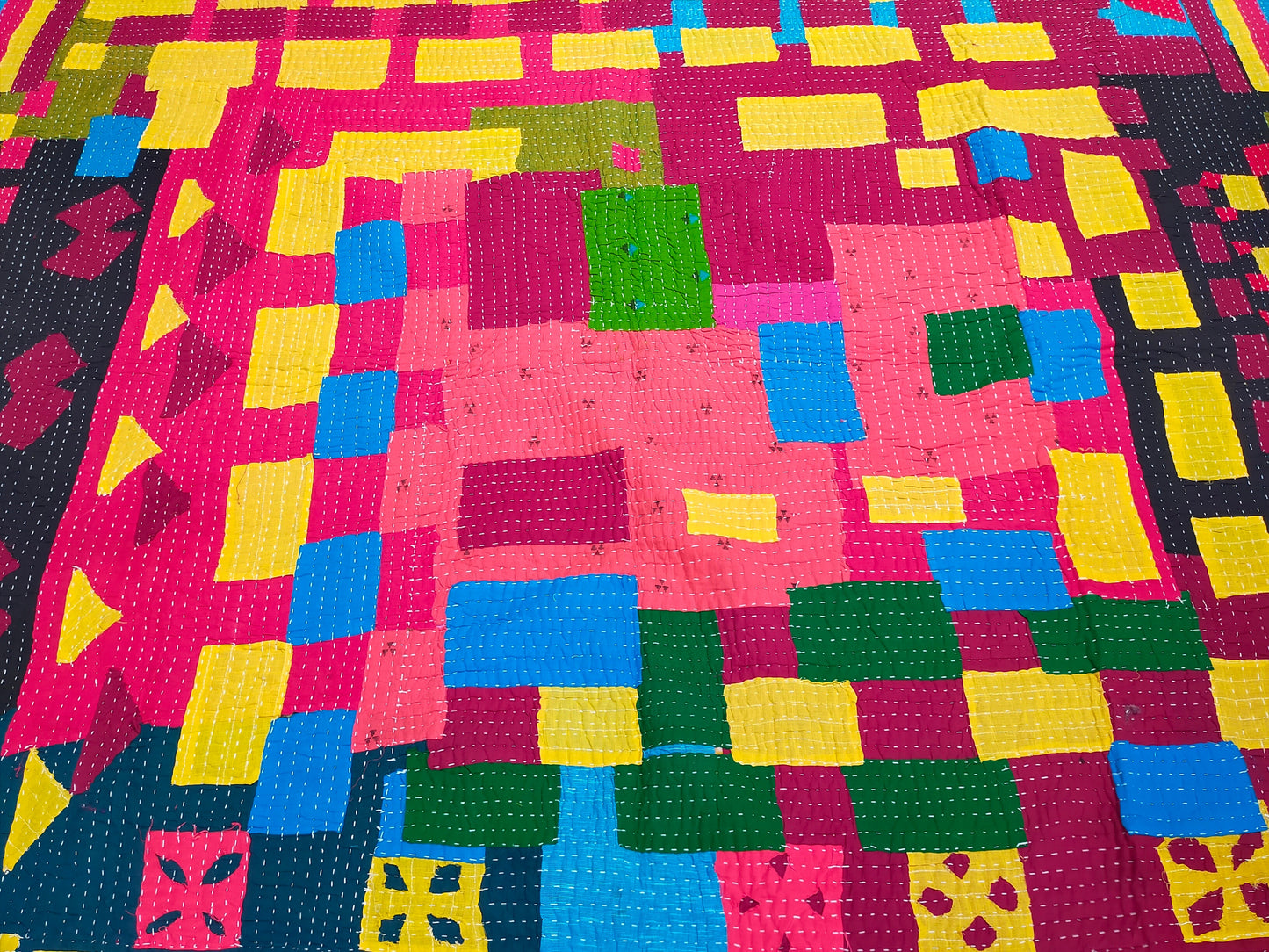 Siddi Tribal Patchwork Kantha Kawandi Quilted Blanket Made With Recycled Cotton In India Double Bed