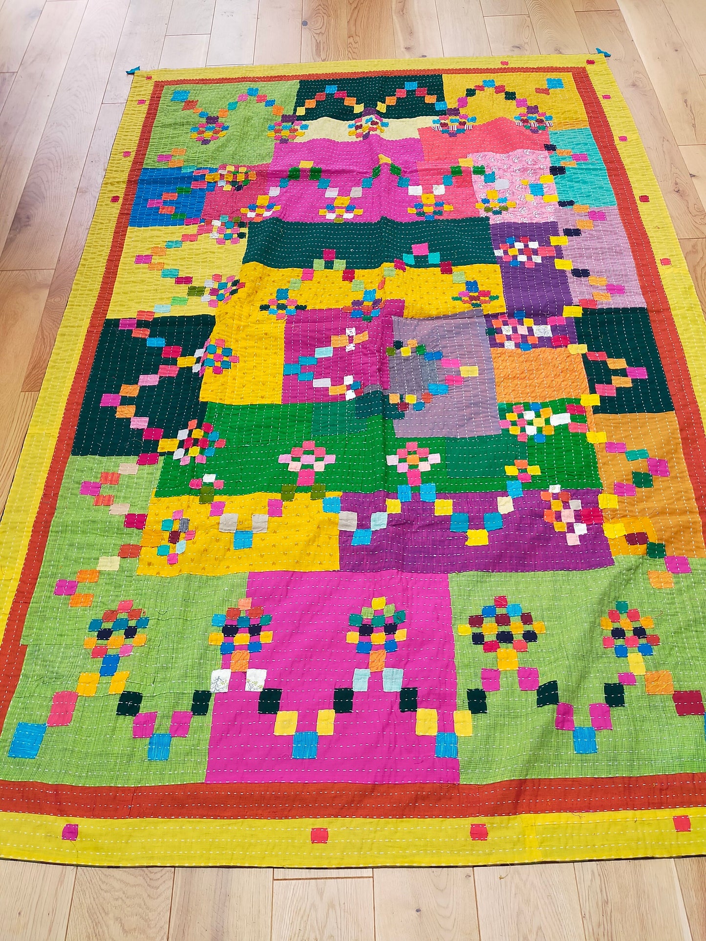 Siddi Tribal Patchwork Kantha Kawandi Quilted Blanket Made With Recycled Cotton In India Single Throw Or Blanket