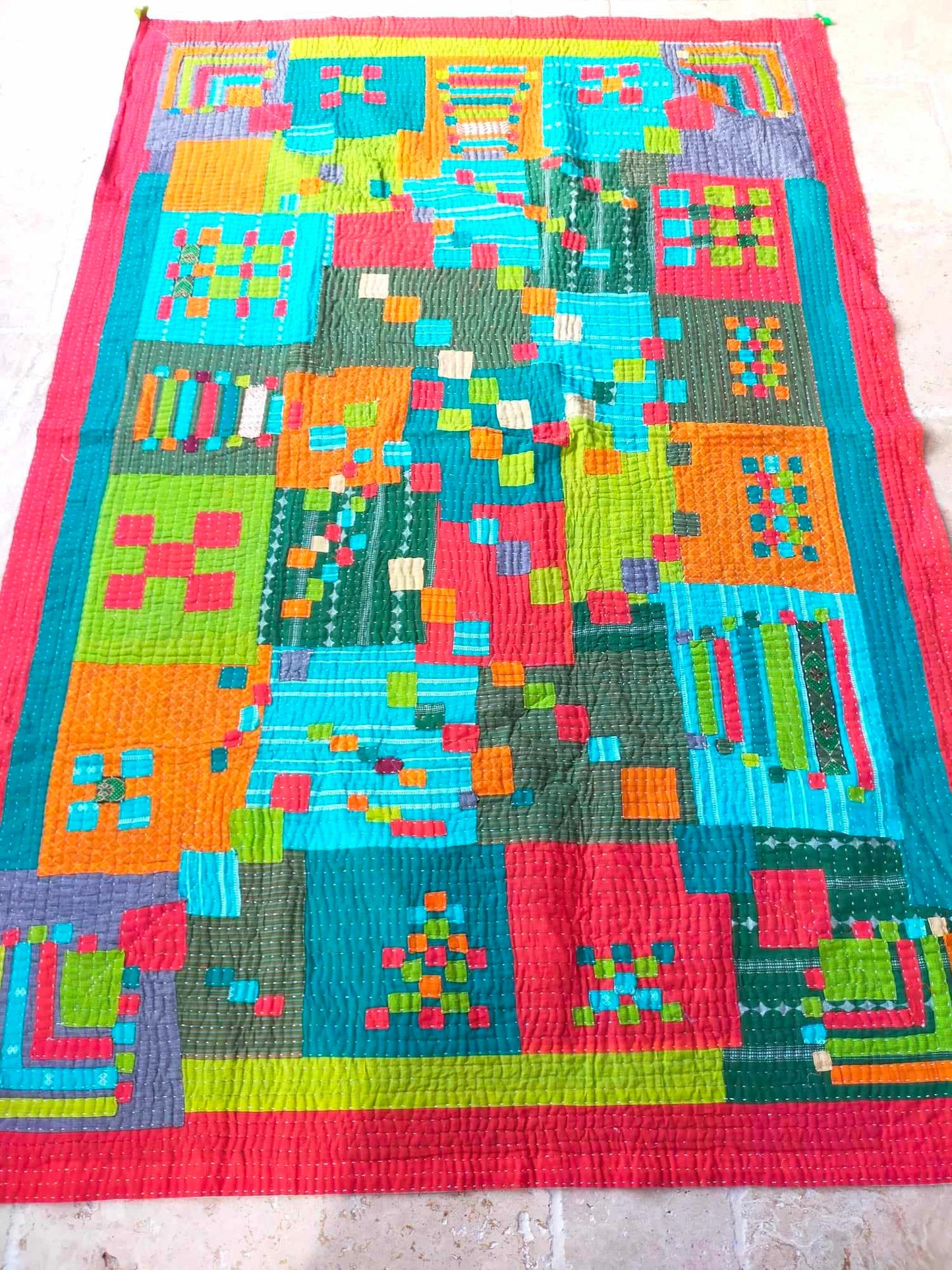 Siddi Tribal Patchwork Kawandi (Kavand) Quilted Kantha Blanket Made By Women India