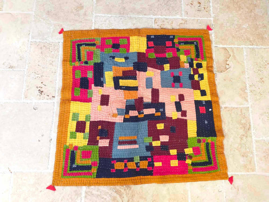 Siddi Tribal Patchwork Kawandi Kavand Single Quilted Kantha Baby Blanket From India - Baby Quilt Or Wall Hanging