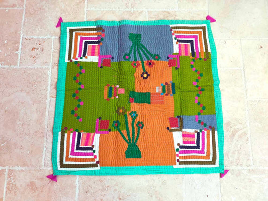 Siddi Tribal Patchwork Kawandi Kavand Single Quilted Kantha Blanket From India - Hand Stitched