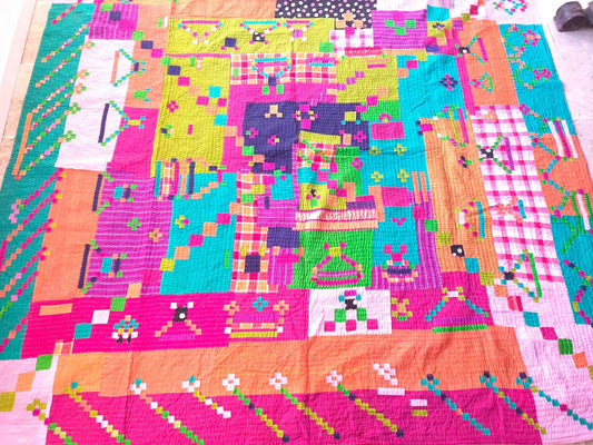 Siddi Tribal Patchwork Kantha Kawandi Quilted Blanket Made With Recycled Cotton In India Pink