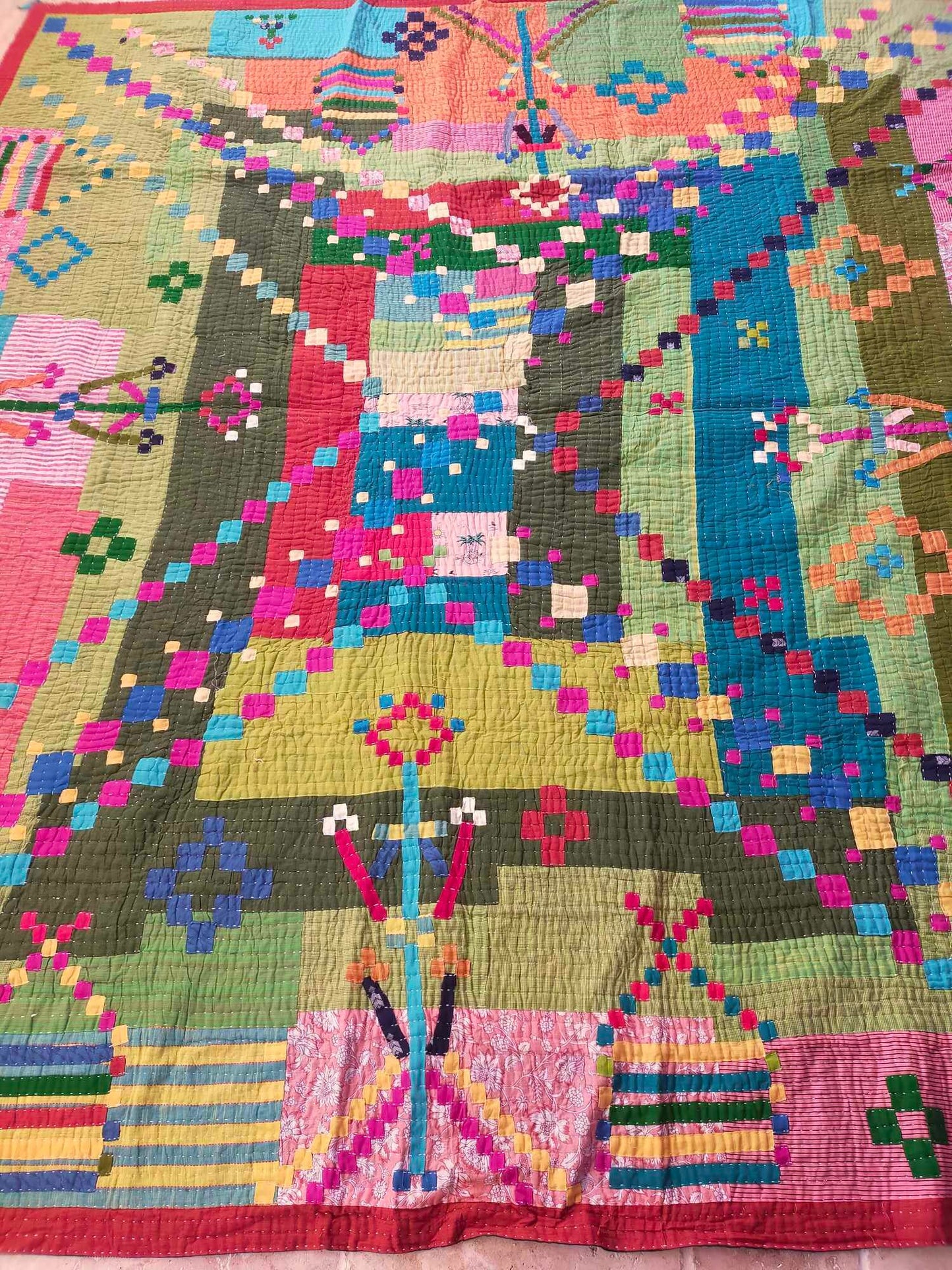 Siddi Tribal Patchwork Kantha Kawandi Quilted Blanket Made With Recycled Cotton In India Large And Heavy