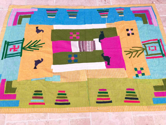 Siddi Quilt - A Tribal Patchwork Kantha Kawandi Single Blanket Made With Recycled Cotton In India