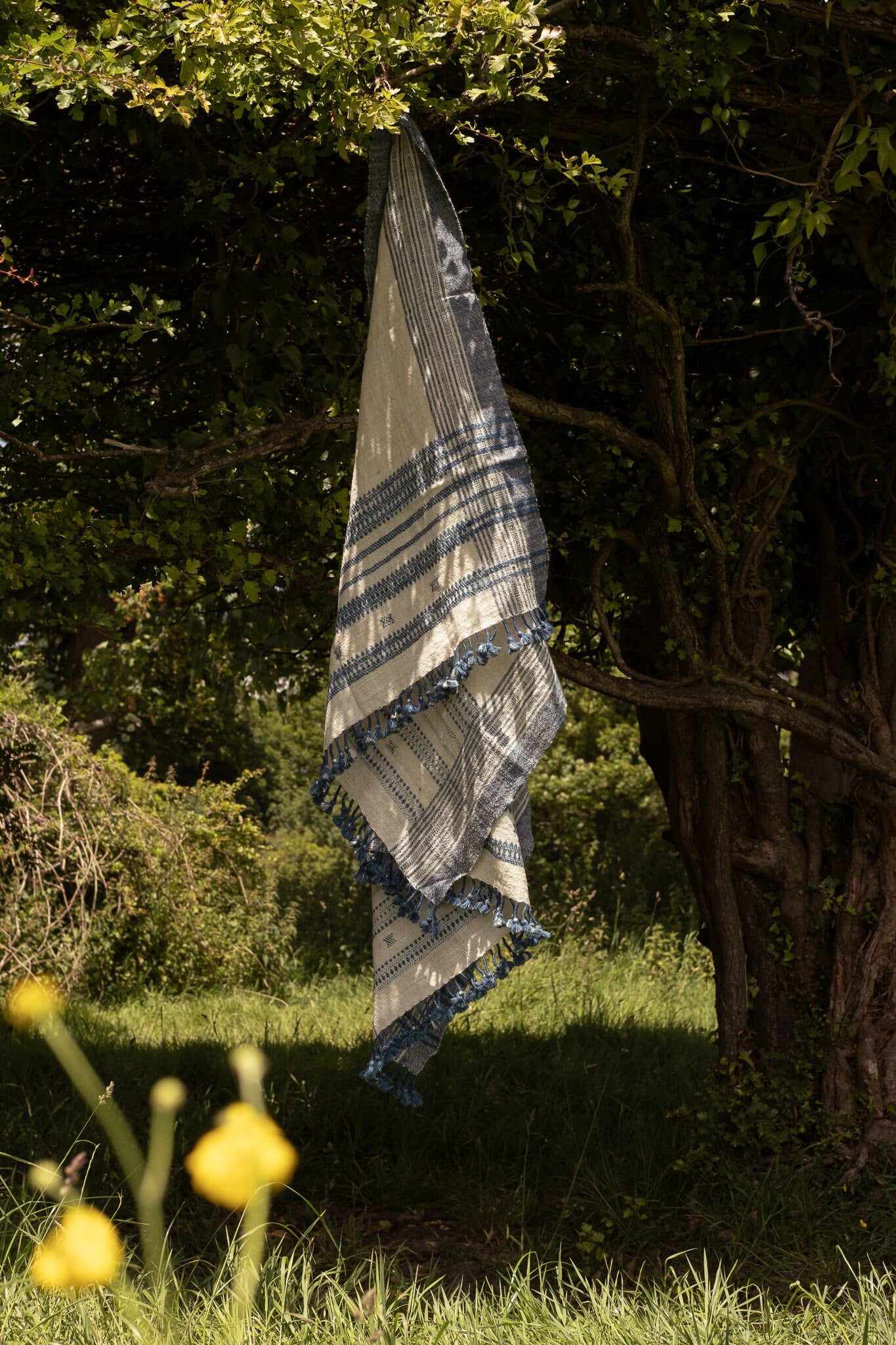 Handwoven Desi Wool (indian wool) Indigo Shawls/Throws From Kutch Gujarat Cream And Indigo