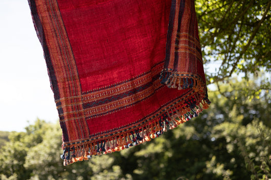 Handloom Desi Wool (Indian Wool) Tribal Kutch Shawls, Throws Or Table Cloth - Red