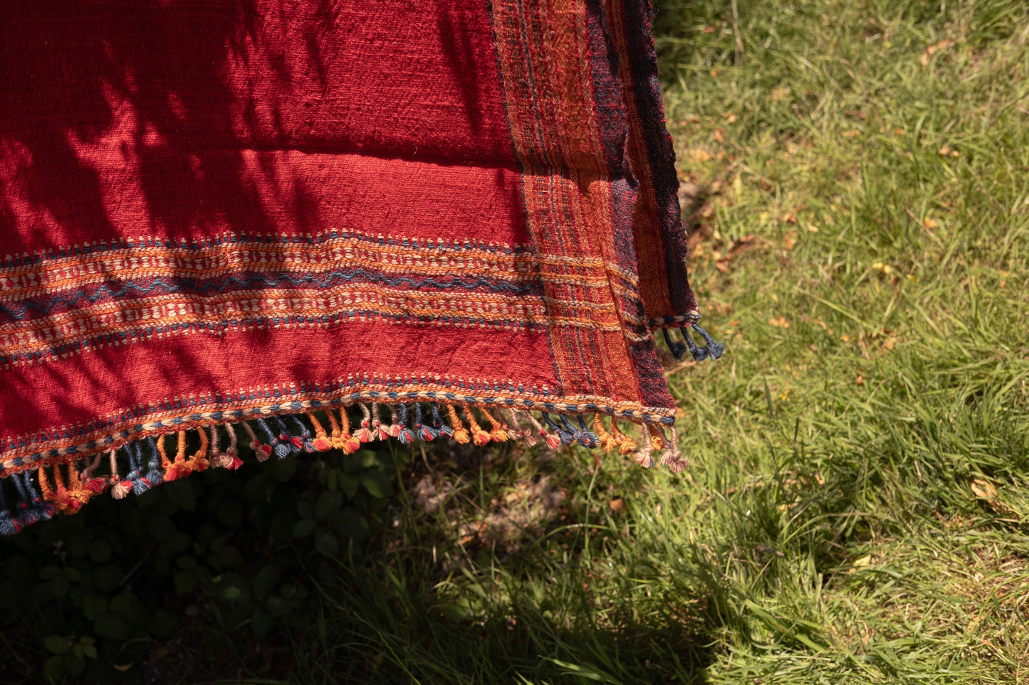 Handloom Desi Wool (Indian Wool) Tribal Kutch Shawls, Throws Or Table Cloth - Red