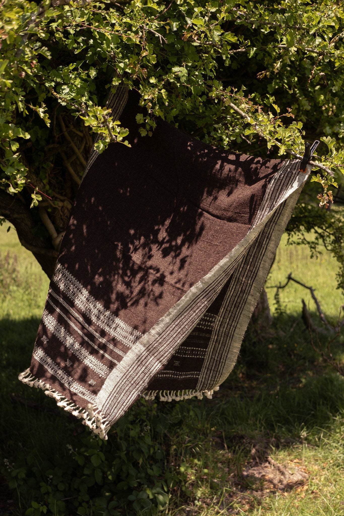 Handwoven Desi Wool (indian wool) Shawl Throw Or Table Cloth In Natural Colours