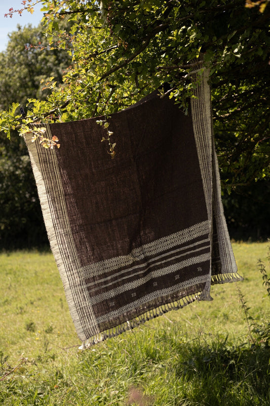 Handwoven Desi Wool (indian wool) Shawl Throw Or Table Cloth In Natural Colours