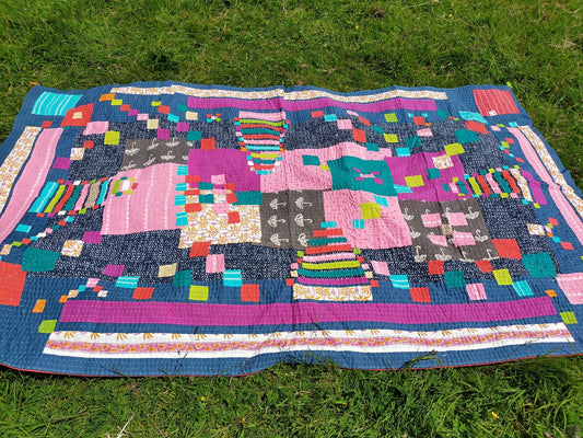 Siddi Kavand - Quilted Kantha Single Quilt Or Throw, Made With Recycled Cotton - Hand-Stitched By  Women In India