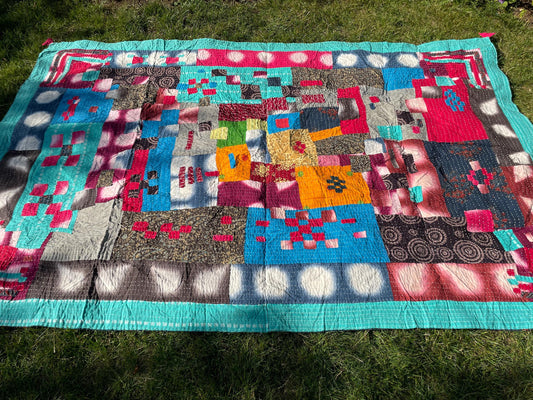 Siddi Tribal Patchwork Kantha Kawandi Kavand Quilted Blanket Made With Recycled Cotton and Natural Dye Block Print In India