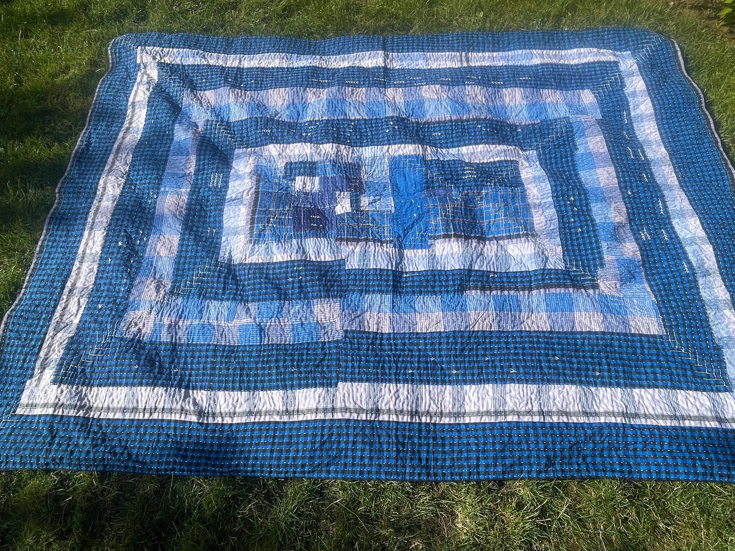 Hand-Stitched Godhari Kantha Naturally Dyed  Patchwork Quilt From Maharashtra Made From Cotton Offcuts