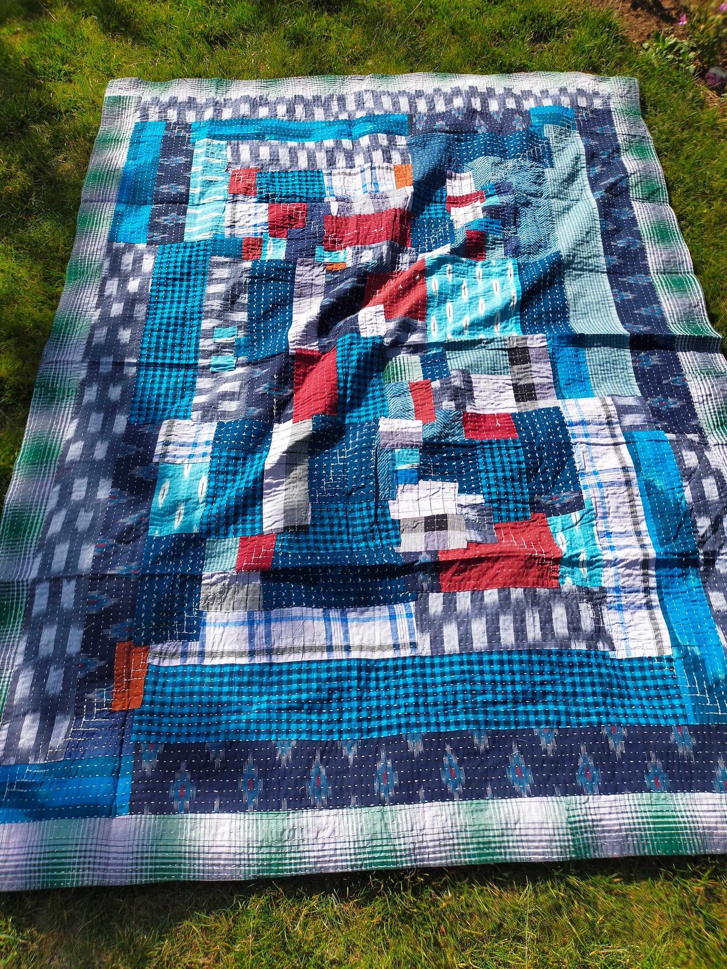 Naturally Dyed Kantha Godhari Patchwork Hand-Stitched Quilt From Maharashtra Made From Cotton Offcuts