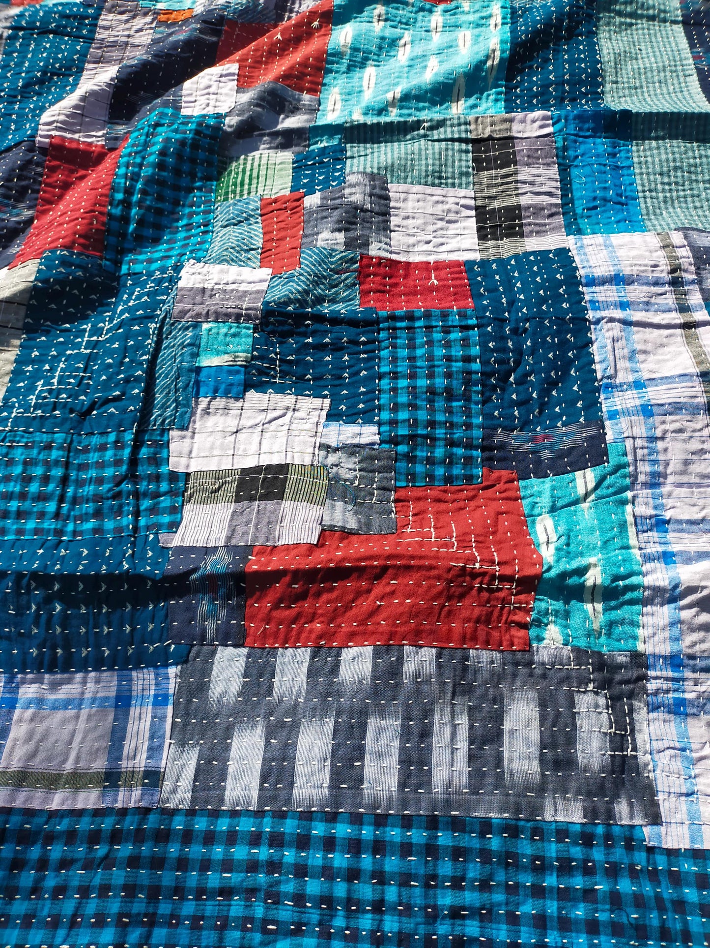 Naturally Dyed Kantha Godhari Patchwork Hand-Stitched Quilt From Maharashtra Made From Cotton Offcuts