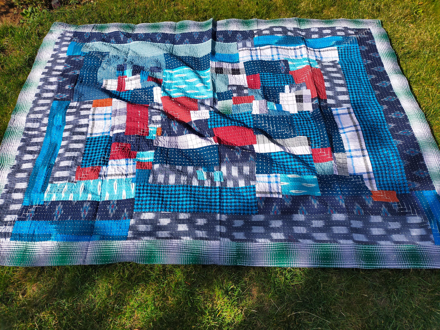 Naturally Dyed Kantha Godhari Patchwork Hand-Stitched Quilt From Maharashtra Made From Cotton Offcuts