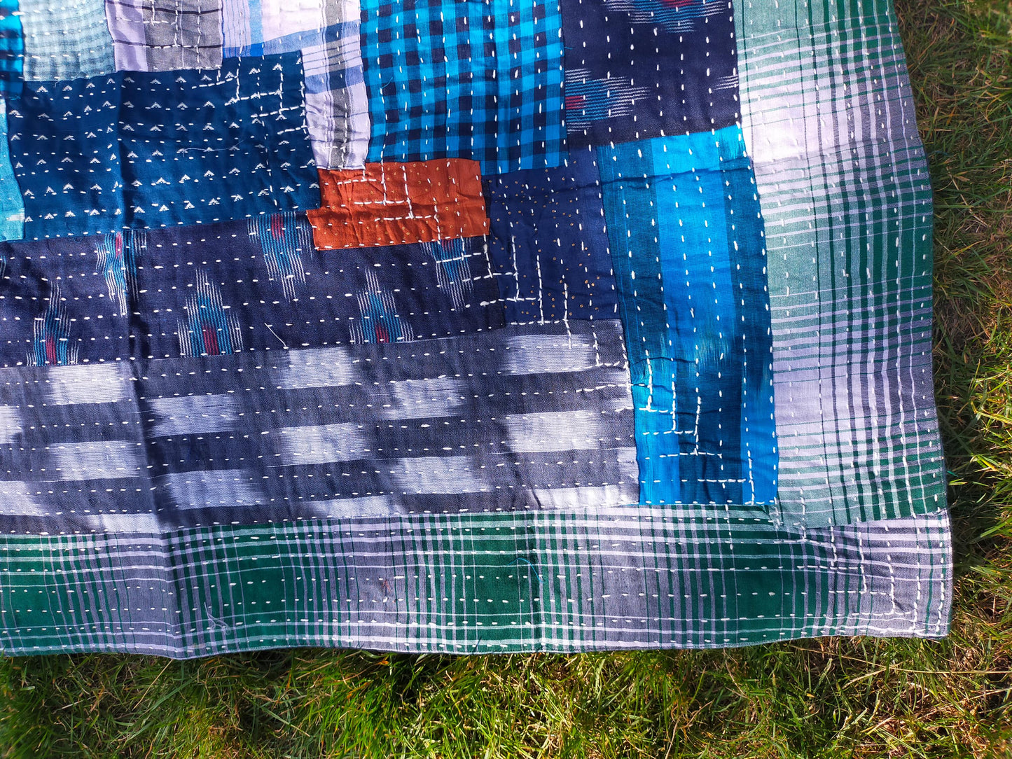 Naturally Dyed Kantha Godhari Patchwork Hand-Stitched Quilt From Maharashtra Made From Cotton Offcuts